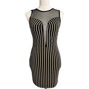 XXI Bodycon Mini Dress Juniors M Black Striped Mesh Sheer Illusion Party Club